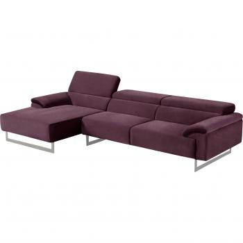 Ecksofa Malika L‑Form (Chrom-Metallfuß) – inkl. Recamiere & verstellbarem Kopfteil