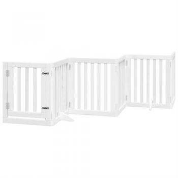 15 Panel Foldable Dog Gate with Door White 750 cm Poplar Wood