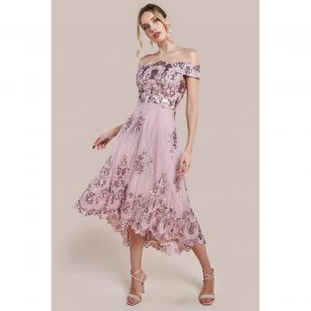 Blush Sequin‑Lace High‑Low Midi Dress – Bardot Collection