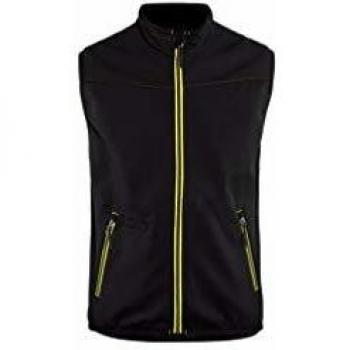 Chaleco de trabajo sin mangas BLAKLADER SoftShell con elasticidad, negro y amarillo fluorescente, tamaño L