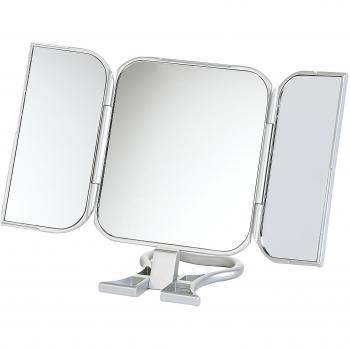 Compact Silver Folding Mirror + Stand