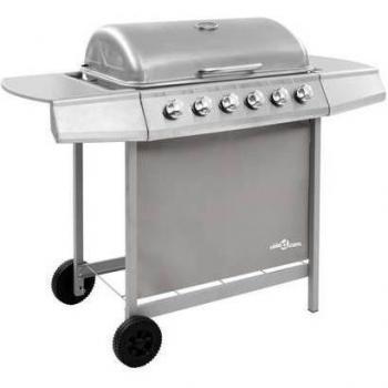Zilverkleurige Gasbarbecue met 6 branders