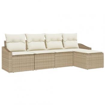 Conjunto Sofá Jardín Crema y Beige 5 piezas Rattan