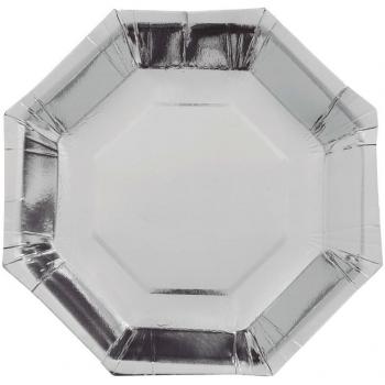Guirca Juego de 6 Platos Octogonales de 23 cm en Color Plata