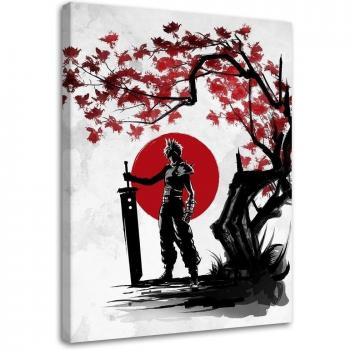 Swordsman in Cherry Grove Canvas Print – 40x60 Red