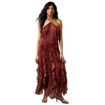 Warehouse Women's Animal Print Chiffon Halter Ruffle Midi Dress