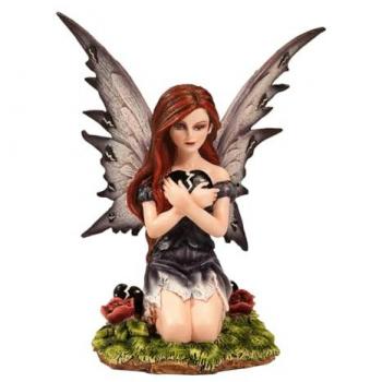 Statuette Fée Cœur Gris – Décor Fantastique (17x12x12 cm)