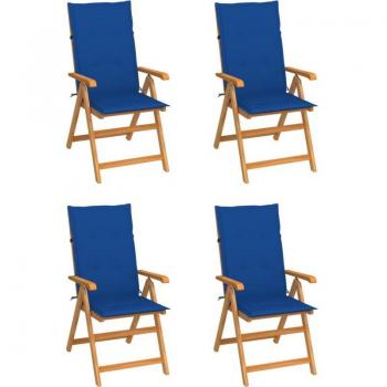 GARDEN BLUE – Sedie da Giardino Teak Set di 4 con Cuscini Blu Reale