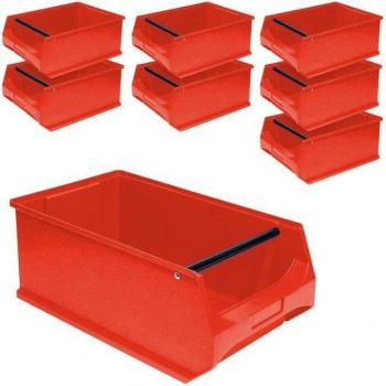 Lebensmittelgeeignete Sichtstapelbox 8x mit Griffstange, 500x300x200 mm