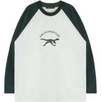 Camiseta larga para mujer con bordado de Velociraptor, estilo kawaii vintage Harajuku ulzzang