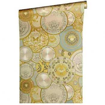 Papier peint intissé 10.05 m x 0.70 m Or Argent Crème