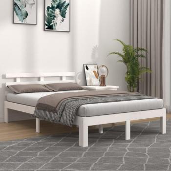 Cadre de lit 2 places blanc en bois massif 200x200 cm