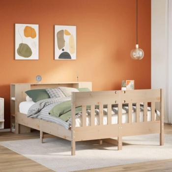 Letto a ponte con libreria e telaio in legno di pino dimensioni 150x200 cm