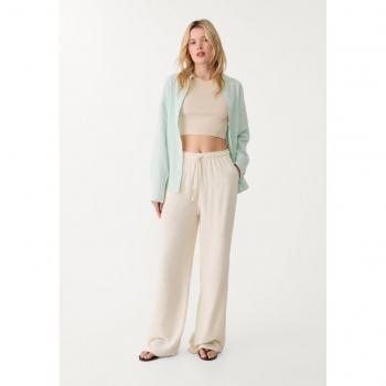 Stradivarius S‑Size Aquamarine Linen Blended Shirt