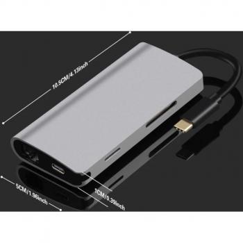 HUB de aluminio 8 en 1 USB 3.1 tipo C para ordenador y móvil