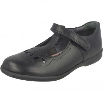 Poppy Black Leather Girls School Shoes