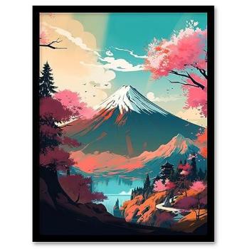 Vibrant Fuji & Blossoms Art Print