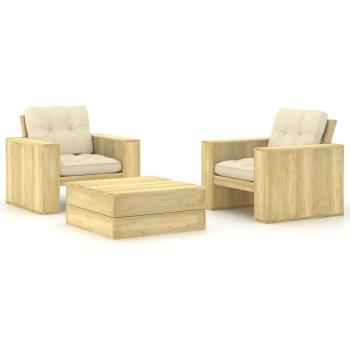 Garten-Lounge-Set 3-teilig mit Kissen, imprägniertes Kiefernholz