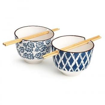 Biro in Porcellana Seta Avorio, Decorazione Blu – Set di 2