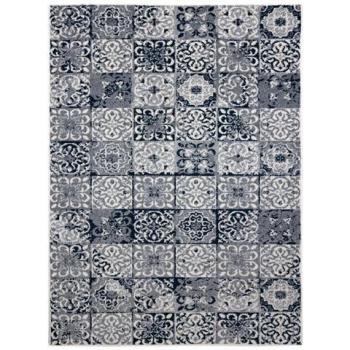 Tappeto di Lisbona 160x220 cm Heos 78586 Crema/Blu Patchwork