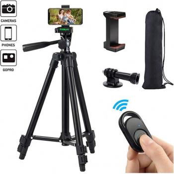 125cm Travel Flexible Camera Tripod with Phone Holder and Remote for GOPRO/VLOG/Selfie Live