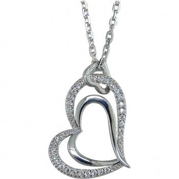 Collier Altesse « Love » cœur enlacé, finition lisse