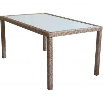Mesa rectangular para jardín 150x90 cm con mimbre y cristal