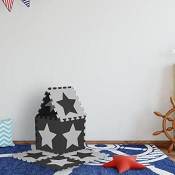 36-Piece Interlocking Foam Playmat, EVA, Non-Toxic, Soft Indoor Jigsaw Mats, 3.2 m², White/Grey