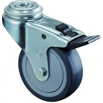 Rueda giratoria 100 mm carga 70 kg goma gris orificio trasero 10,2 mm