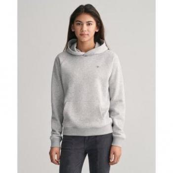 Sudadera con capucha y escudo gris Gant para niños con bolsillo de canguro