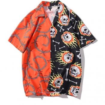 Summer HipHop Style 3D Skull Chain Printed Short Sleeve Shirt for Men