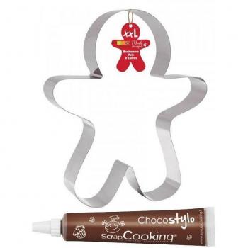 Découpoir en inox XXL Bonhomme en pain d'épice + Stylo chocolat ScrapCooking