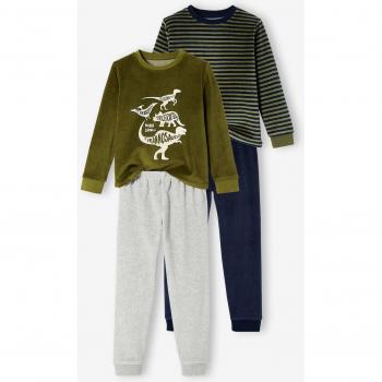 Boys' Green Dinosaur Velour Pyjamas – Dual Pack (18M/2Y)