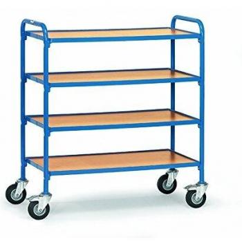 Chariot de rangement 4 étagères en bois 250 kg 940x470 mm bleu