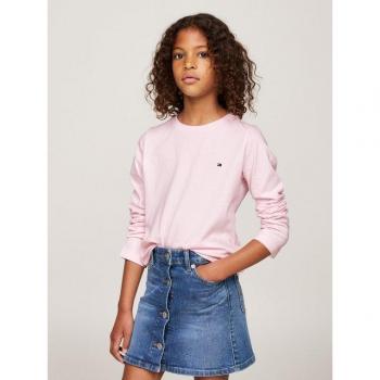 Kinder T‑Shirt Tommy Hilfiger Unterwäsche „2pk LS Tee“ – Größe 128/134, Rosa/weiß, Stickiertes Logo
