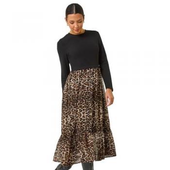 Robe Femme Midi Imprimé Animal 2-En-1 Marron