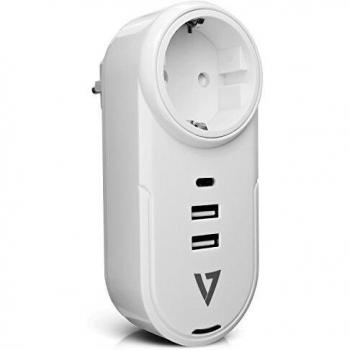 V7 Stabilizzatore di tensione da viaggio 4-in-1 con 1 presa e 2 porte USB