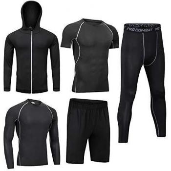 Boomcool Athletic Bundle – Black Compression Pants & Long Sleeve Jacket for Men