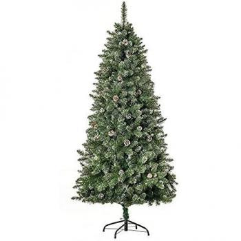 HOMCOM Arbre de Noël artificiel branches enneigées Ø 86 x 180H cm avec 50 pommes de pin