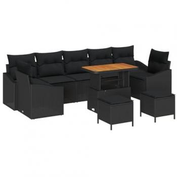 Kit salon de jardin 10 pcs poly‑rattan noir, 90×55×71 cm