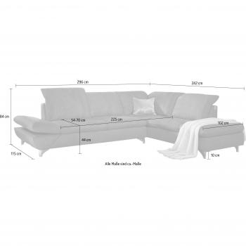 Ecksofa L‑Form “taoo” – elegant, modern, verstellbares Kopfteil und Sitzbank