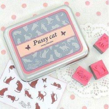Gummi Briefmarken Set für DIY Album – Vogel, Kind, Schmuck, Ballerina, Katze in Zinnbox