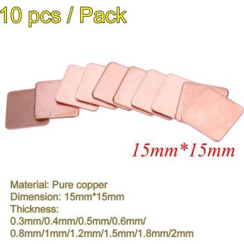 10er Set 15mm x 15mm Kupfer Kühlkörper Shim für Laptop RAM Kühlung (Dicke: 0,6mm bis 2mm)