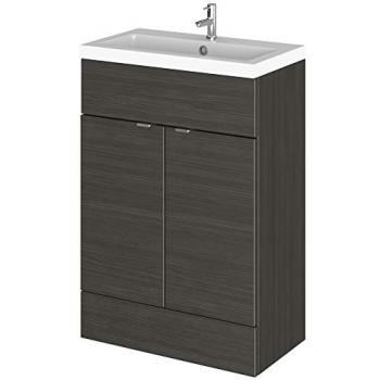Charcoal Black Woodgrain 600mm Floor Standing Vanity Unit with Basin