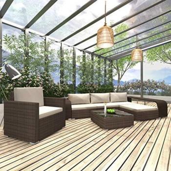 8-tlg. Garten-Lounge-Set mit hochwertigen Auflagen aus Poly Rattan in Braun