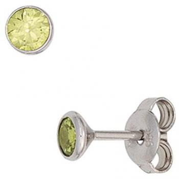 Jobo Damen Ohrstecker rund 925 Sterling Silber rhodiniert 2 Zirkonia hellgrün grün