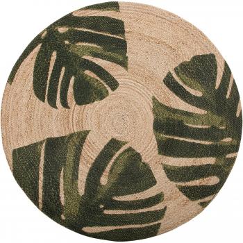 Tappeto tondo in iuta ø 140 cm beige/verde motivo foglie Incik