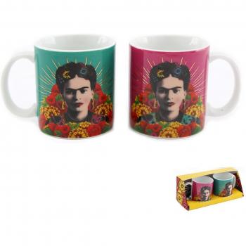 Frida Kahlo Kaffee-Set: Rosa & Grün Porzellan Tassen