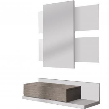 Consola de entrada con espejo colgante y cajón, medidas 75 x 116 x 29 cm