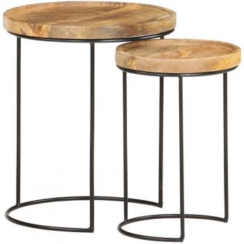 Ensemble de tables d'appoint 2 pcs en bois de manguier massif et acier